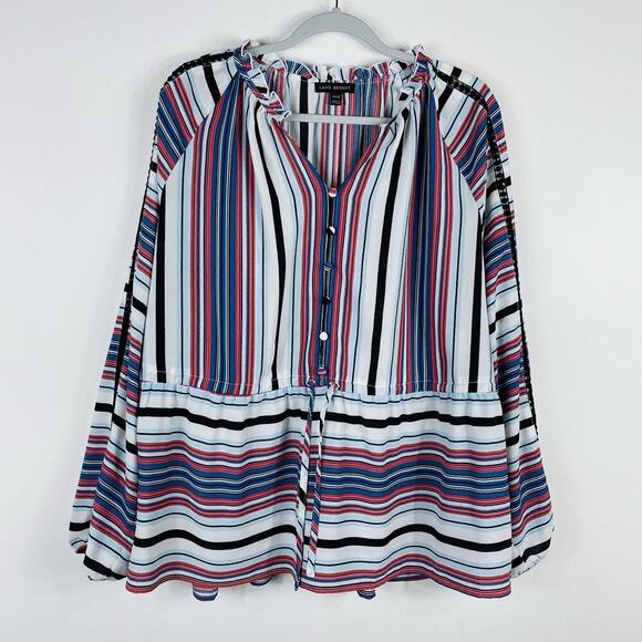 Lane Bryant Size 18 20 Striped Split Neck Button Front Peplum Top - Picture 3 of 7